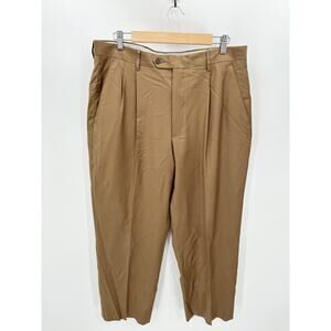 Tessilstrona Pants Men 36 Dark Khaki Brown‎ Lightweight Super 150s Pleated
